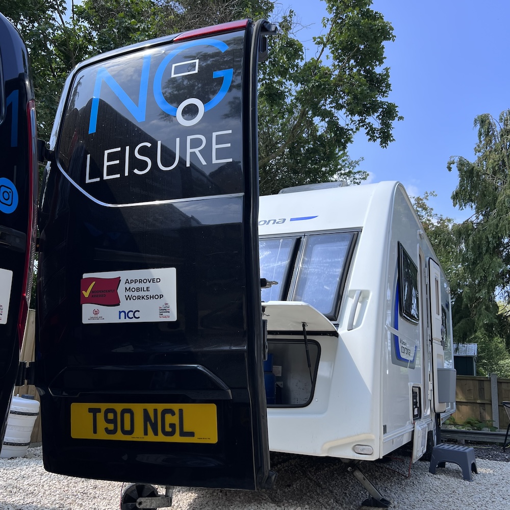 NG Leisure Grantham branded van servicing caravan